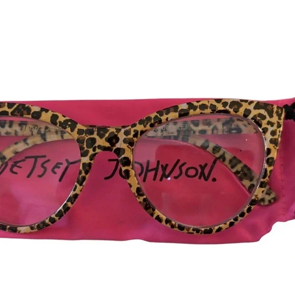 Betsey Johnson Leopard Cat Eye Glasses Clear 0.0 Lense Plastic Frame Black Tan - Picture 3 of 3